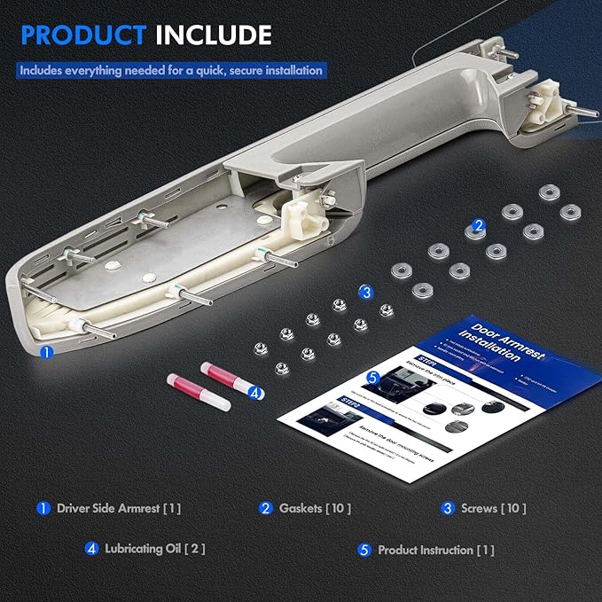 22818466 Front Left Driver Side Armrest Repair Kit Fit for Chevy Silverado 1500 2500HD 3500HD 2010-2014 For GMC Sierra 1500 2500 HD 3500 HD 2010-2014 Door Panel with Release Handle Below Armrest -Gray