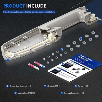 22818466 Front Left Driver Side Armrest Repair Kit Fit for Chevy Silverado 1500 2500HD 3500HD 2010-2014 For GMC Sierra 1500 2500 HD 3500 HD 2010-2014 Door Panel with Release Handle Below Armrest -Gray