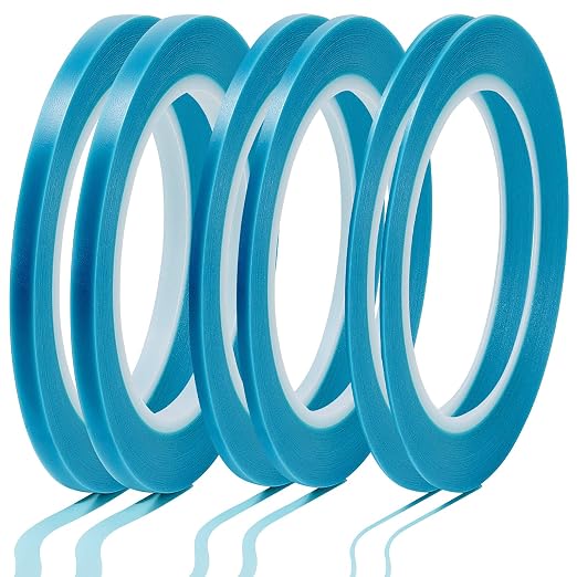 Nezyo 6 Pcs Vinyl Pinstripe Tapes Masking Painter Tapes High Temperature Low Tack Automotive Car Paint for Easy Removal Trim Thin Finishing Masking(Blue,1/16,1/8, 1/4 Inch)