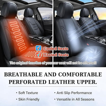 Coverado Leather Seat Covers for Cars, Car Seat Covers Full Set, Breathable Car Seat Protector with Lumbar Support, Black Seat Covers, Front and Back Waterproof Seat Cover Universal Fit for Most Cars