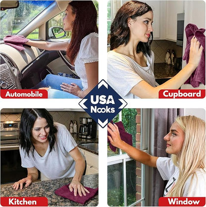 USANOOKS Premium 300GSM Microfiber Cleaning Cloth - 12.5"x12.5" High Performance - 1200 Washes, Ultra Absorbent Microfiber Towels for Cars Undercarriage, Rims & Engine Bay Cleaning - Microfiber Cloth