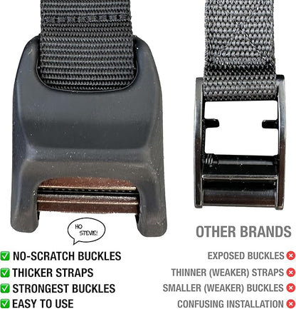 Ho Stevie! Surfboard Car Racks - Padded System, Easy Setup Any Car, ‘No Scratch’ Buckles - Strap Up to 3 Boards to Car Roof