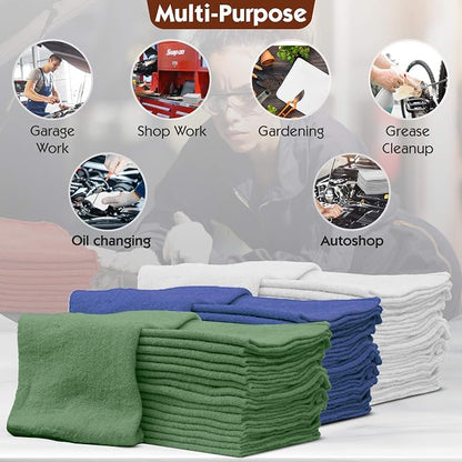 Nabob Wipers Shop Towels 50 Pack Cotton Rags Size 14"x14" Commercial Grade (50 Pack, White)