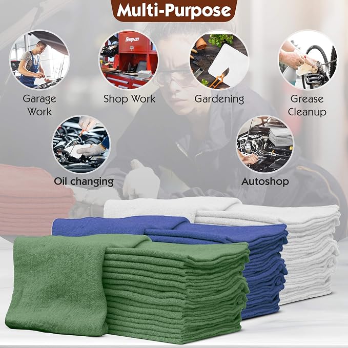 Nabob Wipers Auto Mechanic Shop Towels 100 Pack Bulk Rags 100% Cotton Commercial Grade Shop Rags Size 14"x14" (100 Pack, White)