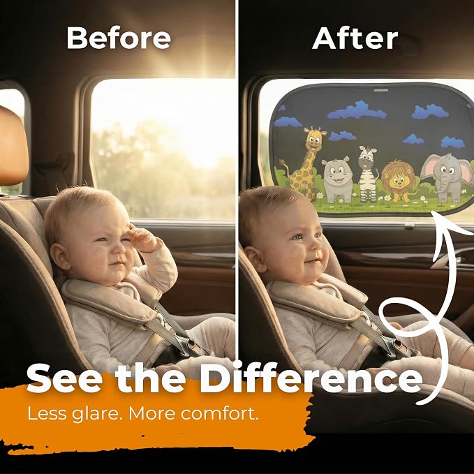 CARAMAZ Car Window Shade for Baby with Certified UV-Protection 2 Pack - 20"x12"