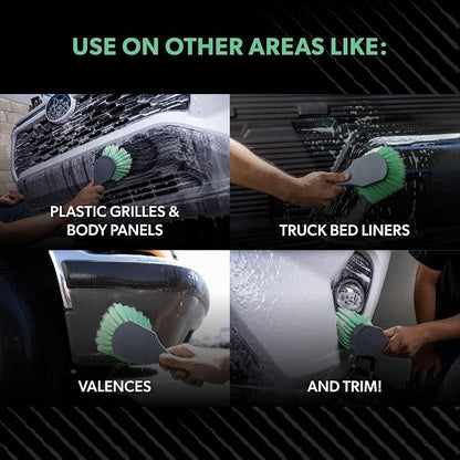 Chemical Guys Wheelie All Exterior Surface and Wheel Brush, Wheel Cleaner Brush with Soft Bristles, Safe Cleaning of Rims, Tires, and Exterior Surfaces on Cars, Trucks, Motorcycles, RVs, & More, Green