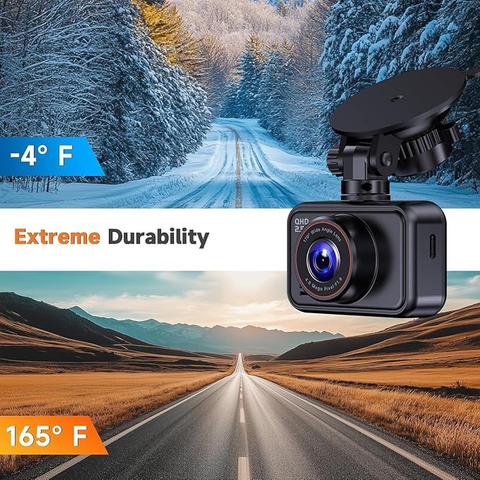 E-YEEGER Dash Cam Front and Rear, 2.5K Dual Dash Camera for Cars, 2560P Mini Car Camera, 2 inch IPS Screen, WDR Night Vision, 24 Hours Parking Monitor, G-Sensor, Support 256 GB Max