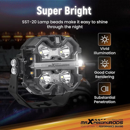 maXpeedingrods 3.5" Off Road Lights 160W 19200LM, Spot Light with 7 RGB Colors for Ambient, LED Lights Bar Fog Light, Side Shooter 270°Wide Range, for Jeep UTV Pickup ATV with Black Covers