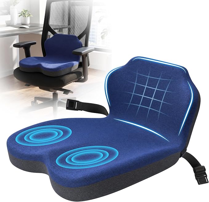 Memory Foam Truck Seat Cushion & Lumbar Support Set – Ergonomic U-Shape Tailbone Relief + L-Shape Back Cushion for Long-Haul Semi/Pickup Drivers Breathathable Cover Non-Slip Bottom Dark Blue