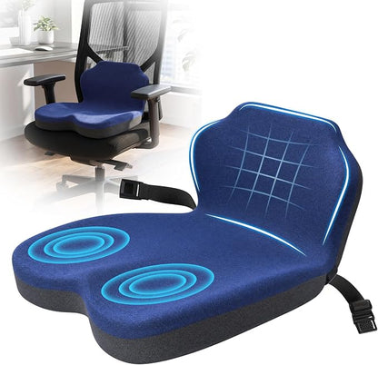 Memory Foam Truck Seat Cushion & Lumbar Support Set – Ergonomic U-Shape Tailbone Relief + L-Shape Back Cushion for Long-Haul Semi/Pickup Drivers Breathathable Cover Non-Slip Bottom Dark Blue
