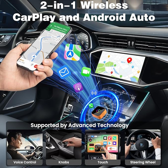 2026 Wireless Carplay Screen Adapter for Car Wired to Wireless Car Play for Apple Android Auto Ai Box Carplay for iPhone Autolink Pro USB Bluetooth Adapter to Play Movies on Screen