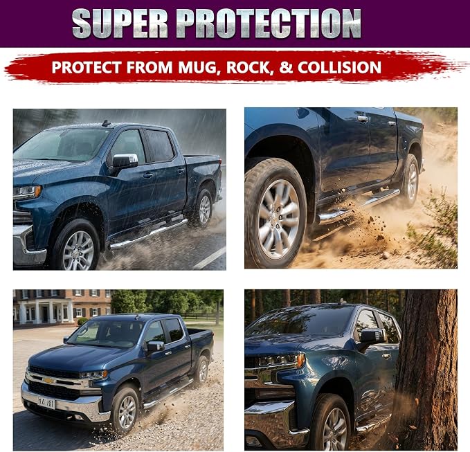 4 Inch Curved Running Boards Stainless Steel Nerf Bars Side Steps Compatible with 2005-2023 Toyota Tacoma Crew Cab, No-Cut, No Drilling, Bolt on Installation