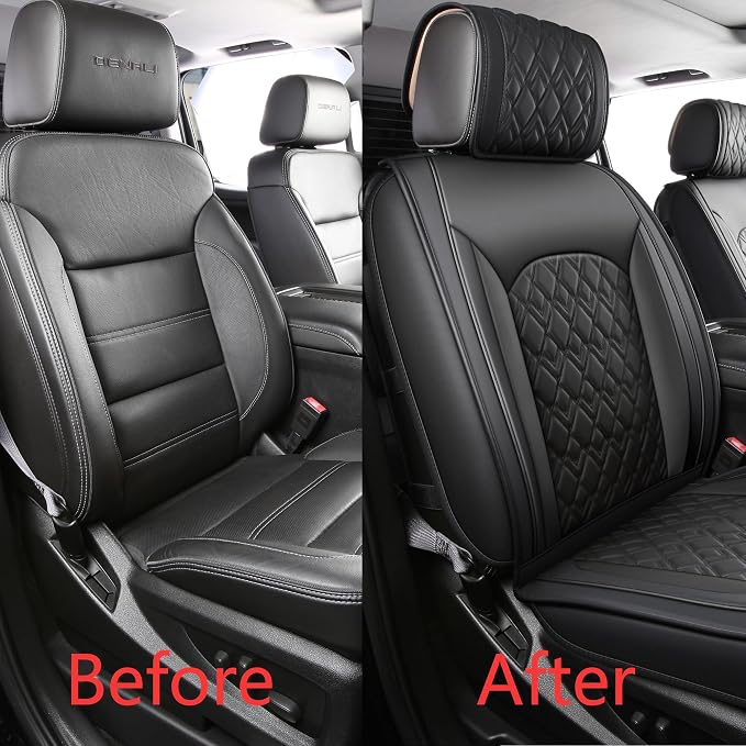 JOJOBAY Chevy Silverado Seat Covers,Leather Seat Covers for GMC Sierra,Custom Fit 2007-2026 1500 2500HD 3500HD Crew Double Extended Regular Cab,LT LZT RST Trail Boss(Front Pair,Black)