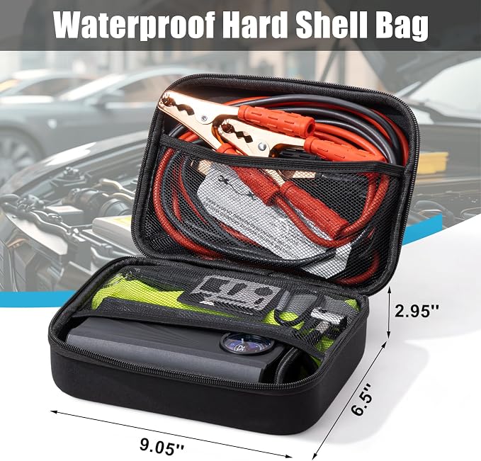Car Roadside Emergency Kit, Portable Auto Air Compressor Tire Inflator, Jumper Cable, Car Emergency Kits for Teenagers, Black