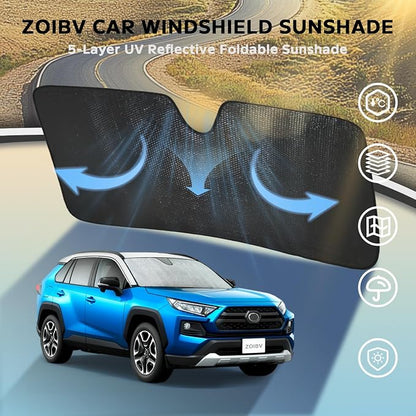 Car Windshield Sun Shade for Toyota RAV4 2019-2023 2024 2025, Front Window Sunshade Sun Visor Protection Cover Accessories -5-Layer Bubble Foldable Thicken Blocks Heat & UV Rays Keep Car Cooler