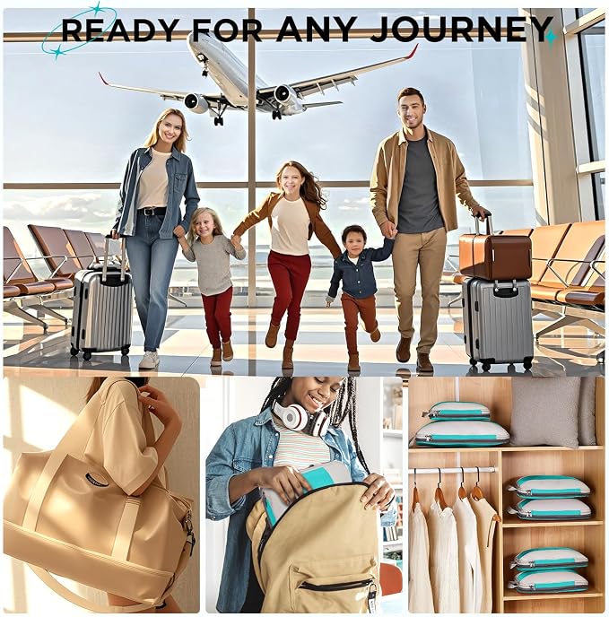 OlarHike 10-Pack Compression Packing Cubes for Travel Essentials,Compressible Expandable Packing Cubes for Suitcase,Luggage Garment Bags for Travel,Handy Helper for Organizing Clothes(Blue Green)