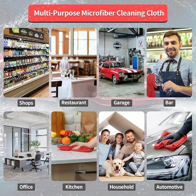 Microfiber Cleaning Cloth, 200 Pack Red Cleaning Rags Microfiber Towel Bulk Absorbent Lint-Free Wash Cloths, All-Purpose Towels for Cars, Shop, Automotive, Garage, Home & Kitchen