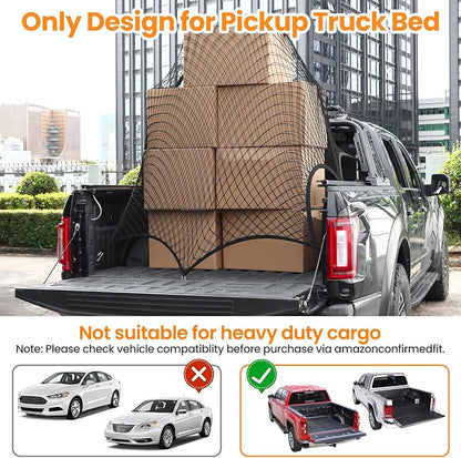 Truck Bed Net – Highly Elastic Cargo Net for Pickup Truck Beds, Stretchable Mesh Organizer Expands from 4'x4' to 7'x7', Suitable for Daily Light Loads on Truck, ATV, SUV, UTV & Boats (Single Layer)