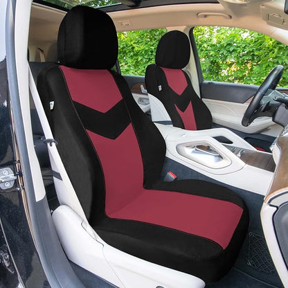 Universal Fit Chevron Flat Cloth Car Seat Covers Full Set - Burgundy