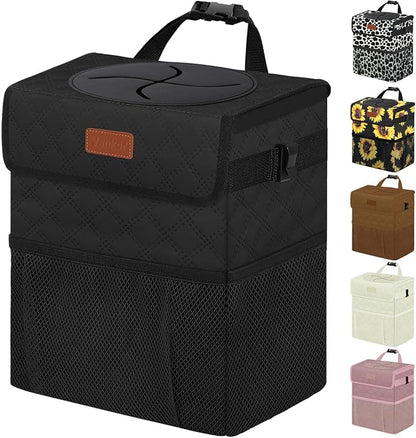 Vankor Car Trash Can for Cute, Bag Bin Hanging Waterproof Automotive Car Garbage Cans Leak Proof Vehicle Trash Can Diamond Pattern-Black