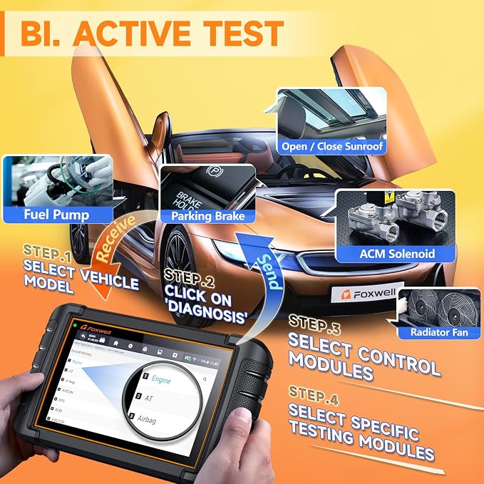 2026 FOXWELL Scanner NT809BT OBD2 Scanner Diagnostic Tool with 30+Resets, All System Bidirectional Scan Tool for All Vehicles, CAN-FD, FCA Autoauth, 3-Yr Free Update, AutoVIN, Wireless 65-Foot, Orange