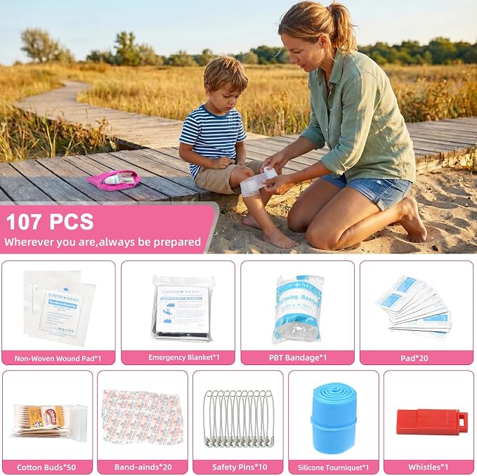 Roadside Car Emergency Kit for Vehicles, 12PCS Pink Car Safety Kit with Jumper Cables, Tool kit, Tow Strap, Road Trip Essentials, Survival Kit for Men, Women, New Driver Gifts