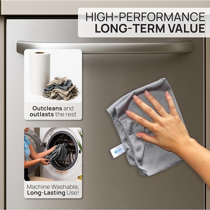 Claro Stainless Steel Cleaning Cloth 8-Pack – Clean Appliances, Fridge Sinks with Just Water (No Chemicals) | Streak-Free, Spot-Free, Scratch-Free Microfiber | Restores Factory Shine, Home Commercial