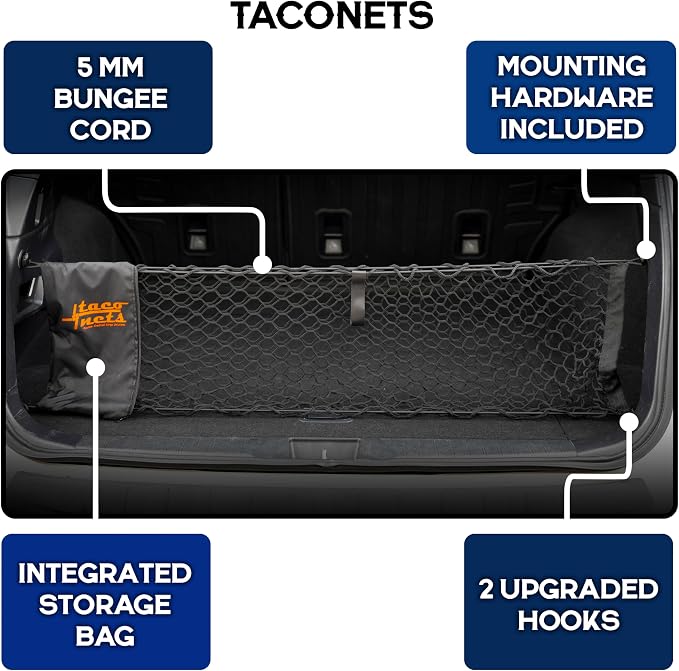 TacoNets Envelope Cargo Net for Subaru Outback - Fits 2015-Current - Upgraded 5mm Bungee - Integrated Storage Bag - Heavy Duty Hooks - Designed in USA