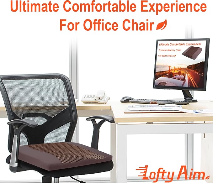 Lofty Aim Car Seat Cushion, Comfort Memory Foam Car Cushions for Driving - Sciatica & Lower Back Pain Relief, Driver Seat Pillow for Auto, Office Chair, Wheelchair - 4D Mesh Brown