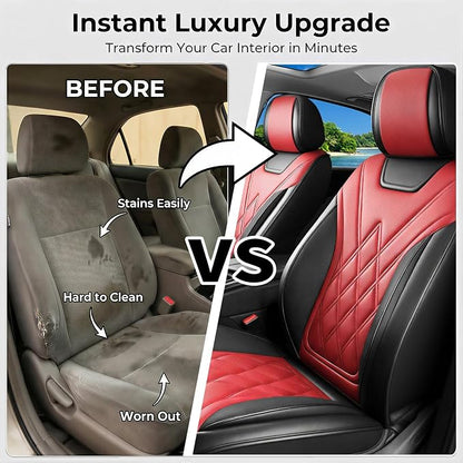 Car Seat Covers Compatible with Hyundai Elantra 2017-2025 2026 - Full Set 5 Seats Luxury Leather All-Weather Seat Cushions & Protectors, Waterproof & Breathable, Airbag Compatible (Red)