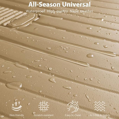 CAR PASS Premium Leather Car Seat Cushion, Comfort Memory Foam Driver Seat Cushion for Long Driving, Waterproof Non-Slip Seat Cushions for Cars, Truck, SUV, Office Chairs, Stadium, Beige