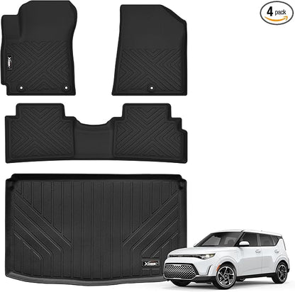 Floor Mats & Trunk Mat for 2020-2024 2025 Kia Soul All Weather TPE Protection Floor Liners Full Set with Cargo Liner for 2020 2021 2022 2023 2024 Kia Soul Accessories (Lower Floor of The Trunk)