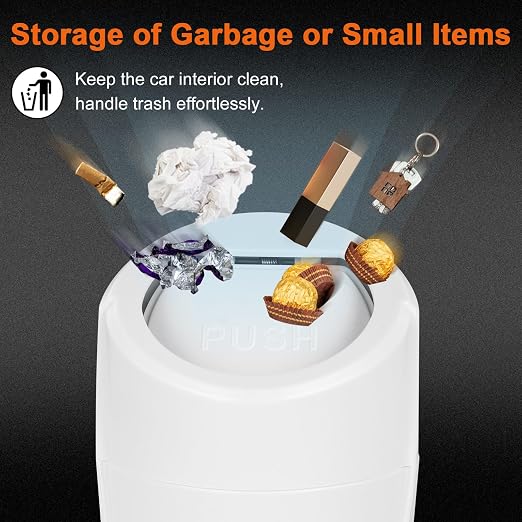 Car Trash Can, 2 Packs Mini Car Garbage Can Cup Holder with Lid | Leakproof Car Trash Bin with 60 Trash Bags, Vehicle Front Back Seat Organizers and Storage for Car, Home, Office, White