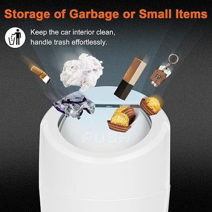 Car Trash Can, 2 Packs Mini Car Garbage Can Cup Holder with Lid | Leakproof Car Trash Bin with 60 Trash Bags, Vehicle Front Back Seat Organizers and Storage for Car, Home, Office, White