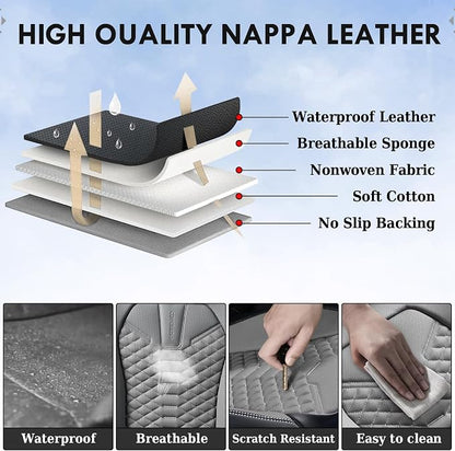 Coverado Car Seat Covers, Front Seat Cover, Waterproof Nappa Leather Seat Covers for Cars, 2 Pack Car Seat Protectors Driver Seat Cover, Automotive Seat Covers Universal Fit for Most Cars, Black&Gray