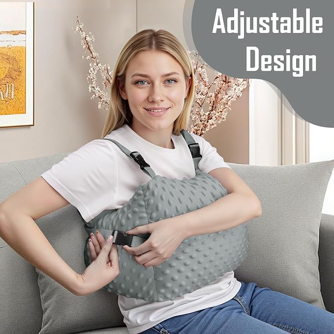 Post-Surgery Mastectomy Heart Chest Pillow with Pockets, Grey Comfort