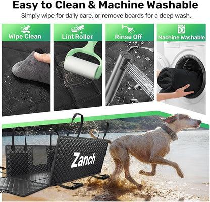 Zanch Heavy-Duty Dog Car Seat Cover, Flat Solid Back Seat Extender for Multi Large Dogs, Hard Bottom Supports 450 lb, Waterproof Scratchproof Hammock Protector, Standard for Cars, SUV, Trucks, Matte