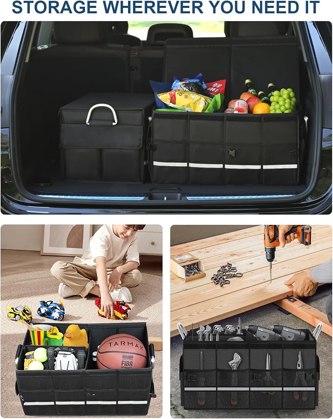 Trunk Organizer for SUV - Car Organizer with Removable Cooler Bag,Collapsible Multi Compartment 1680D Waterproof Sturdy Cargo Storage for Car Accessories Women Men (Extra Large)