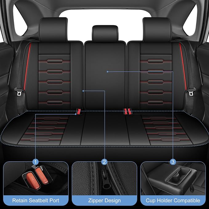 AOMSAZTO RAV4 Car Seat Covers Full Set Custom Fit for Toyota RAV4 2019 2020 2021 2022 2023 2024 2025 LE,XLE,XLE,Premium,Limited with Interior Accessories(5 Seats,Black&Redline)