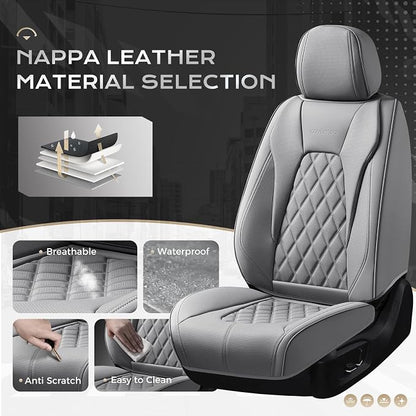 Coverado Car Seat Covers, Front Seat Cover, 2 Pack Luxury Faux Leather Seat Covers for Cars, Waterproof Car Seat Protector Car Seat Cushion, Universal Automotive Seat Covers Fit for Most Cars - Gray