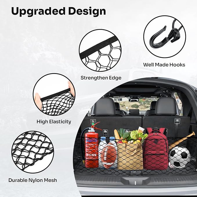 Canvcle Trunk Cargo Net for 2023-2025 2026 Honda Pilot Accessories Envelope Style Mesh Trunk Net Organizer and Storage Stretchable Adjustable Elastic Nylon Rear Cargo Netting with Hooks