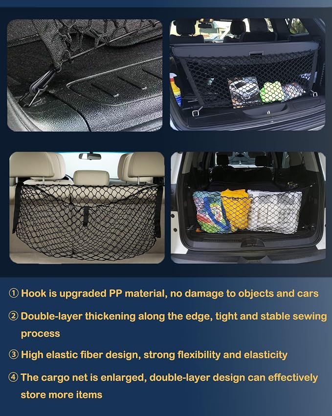 Envelope Style Trunk Cargo Net Compatible with Jeep Grand Cherokee New 2026 2025 2024 2023 2022, Grand Cherokee L 2026 2025 2024 2023 2022 (5 &7 Seats) SUV Nylon Car Rear Mesh Tailgate Netting