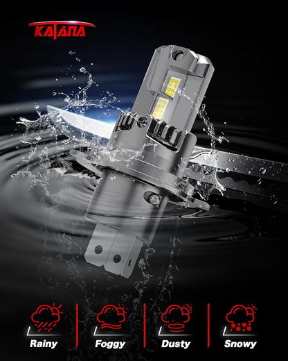 KATANA Upgraded H4 Bulbs, 18000LM 6500K Xenon White Super Bright Mini Size with Cooling Fan, 9003 Canbus Ready Fog Light, Pack of 2