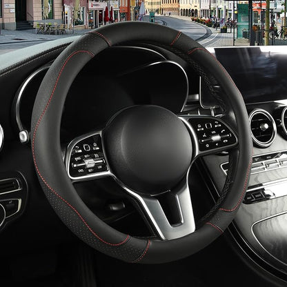 Microfiber Leather Steering Wheel Cover Large Size for Ford F150 F250 F350 F450 RAM 4Runner Tacoma Tundra Sequoia Model S Model X, Breathable, Anti Slip, 15.5 inch to 16 inch, Black
