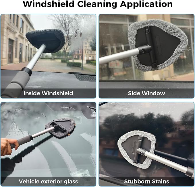 17Pcs Car Cleaning Kit Windshield Cleaner Tool with 3 Extra Microfiber Pads Car Interior Detailing Brushes Dash Duster & Microfiber Towels All-in-One Car Cleaning Supplies for Women Men