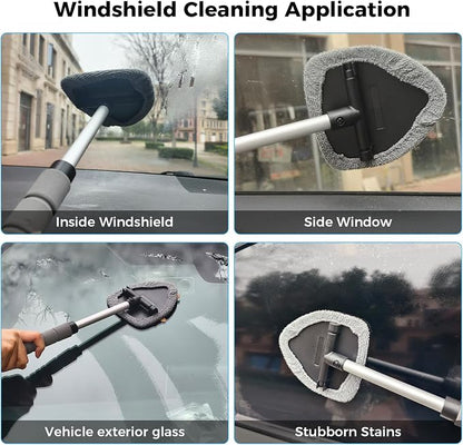 17Pcs Car Cleaning Kit Windshield Cleaner Tool with 3 Extra Microfiber Pads Car Interior Detailing Brushes Dash Duster & Microfiber Towels All-in-One Car Cleaning Supplies for Women Men