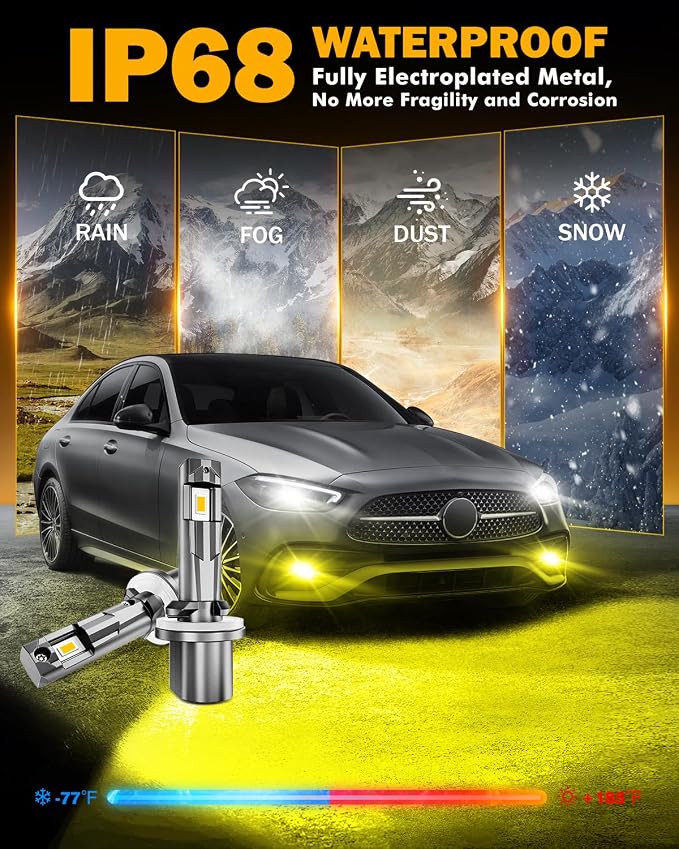 Auxbeam 880 Fog Light 3000K Golden Yellow, Enhanced Visibility for Fog & Off-Road, Plug and Play, Pack of 2