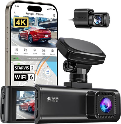 REDTIGER F7N Pro 4K Dash Cam Front and Rear, STARVIS 2 Sensor, 4K/2.5K+1080P Dual Dash Camera for Cars, Built-in 5.8Hz WiFi 6, GPS Tracking, 3.18 Inch Screen, Parking Monitor(SD Card Not Included)