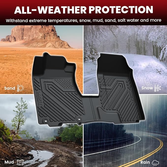 LASFIT Floor Mats & Trunk Mat for Honda CR-V 2007-2011 EX LX SE, All Weather TPE Custom Fit Floor Liner,1st & 2nd Row & Trunk Liner Full Set, Black (Not for EX-L)