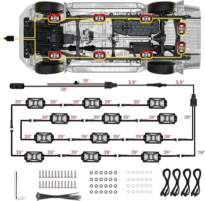 12 Pods Pure White LED Rock Lights Kit with Switch Wiring Harness,6500K 324 LEDs Bright Rock Lights for Trucks,Waterproof Underglow Light for Car Jeep Off Road ATV UTV SUV(Patented)